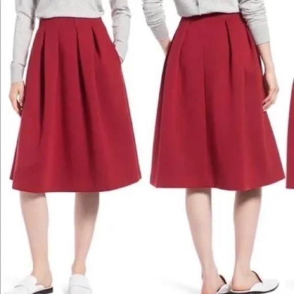 1901 | NWT Red Pleated Midi Skirt | 12 - Picture 1 of 7